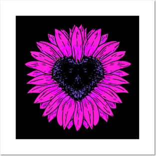 Sunflowers heart, pink flowers, cute design Posters and Art